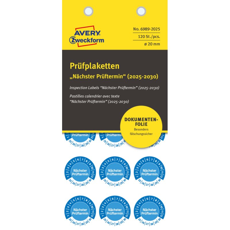 AVERY Zweckform controlestickers Volgende inspectie 2026-31, groen, 20 mm, 120 stuks
