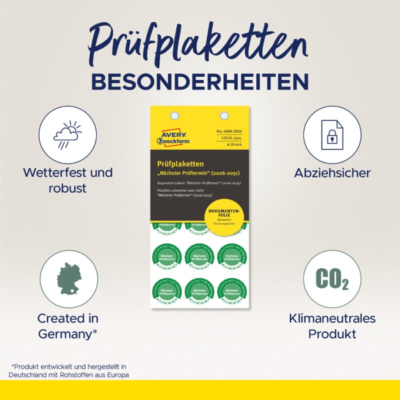 AVERY Zweckform controlestickers Volgende inspectie 2026-31, groen, 20 mm, 120 stuks