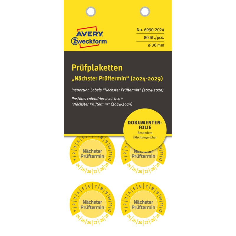 AVERY Zweckform controlestickers Volgende inspectie 2026-31, groen, 20 mm, 120 stuks