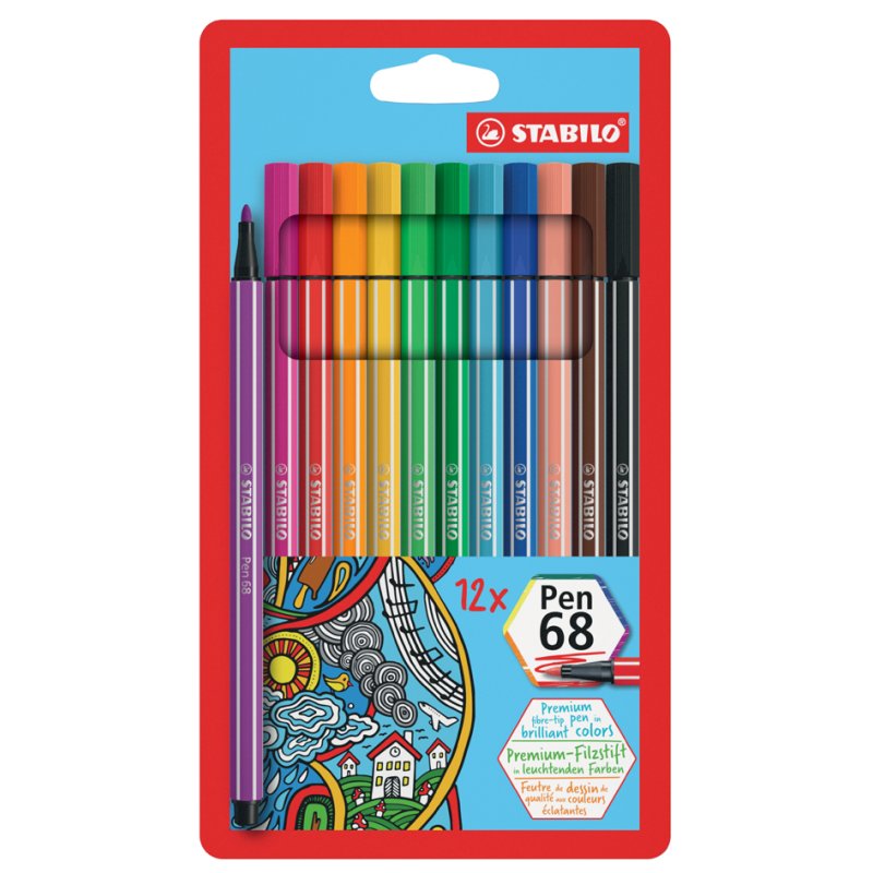 STABILO viltstiften Pen 68, 8 pièces, 1,0 mm, assorties