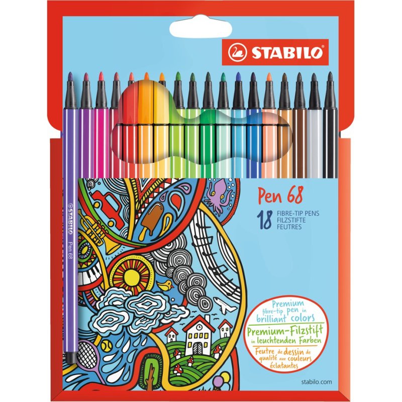 STABILO viltstiften Pen 68, 8 pièces, 1,0 mm, assorties