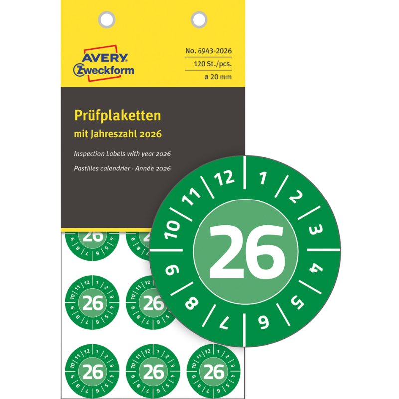 AVERY Zweckform étiquettes de contrôle 2026, vinyle, vert, 30 mm