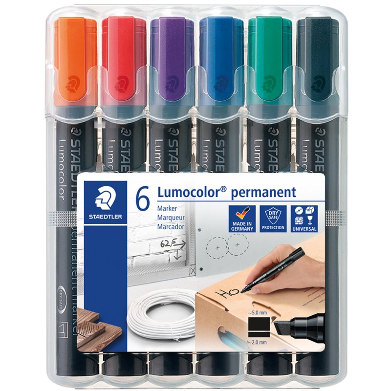 STAEDTLER Lumocolor marqueurs permanents, rechargeables, 2,0-5,0 mm, 6 pièces