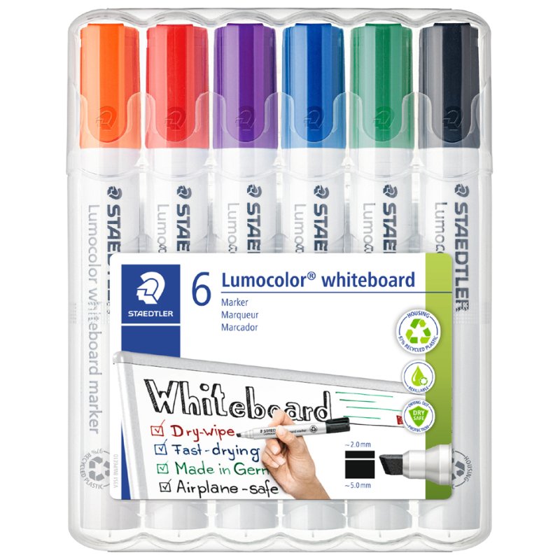 STAEDTLER Lumocolor whiteboard markers, navulbaar, 6 stuks, 2-5 mm
