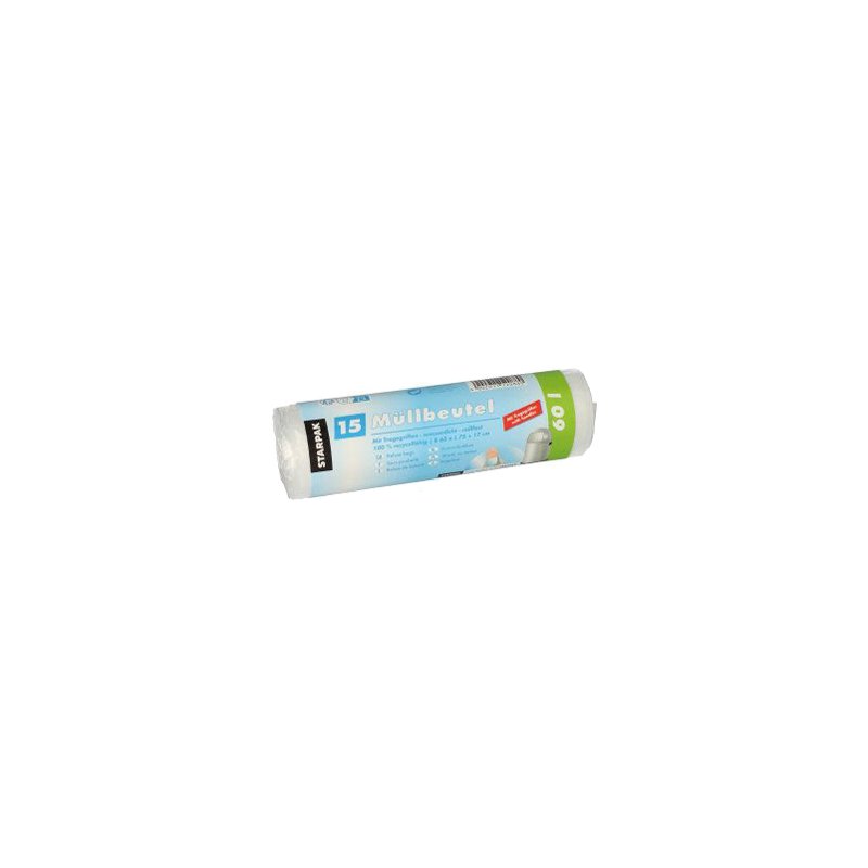 STARPAK vuilniszakken HDPE 60 liter, transparant, met handgrepen, 15 stuks