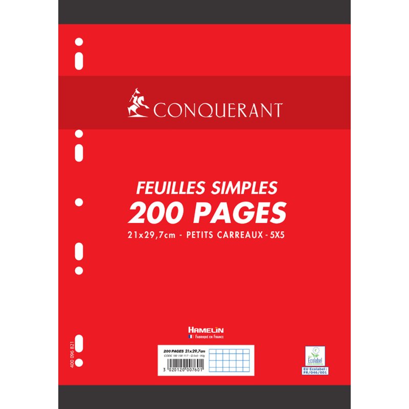 CONQUÉRANT SEPT ring binder refill A4, white, squared 5×5 mm, 100 sheets