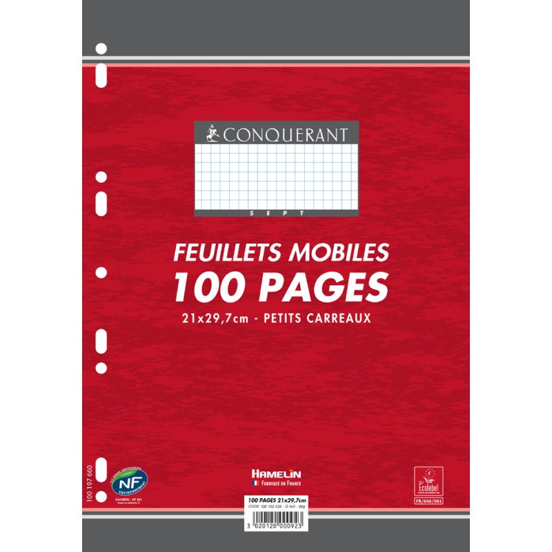 CONQUÉRANT SEPT ring binder refill A4, white, squared 5×5 mm, 100 sheets