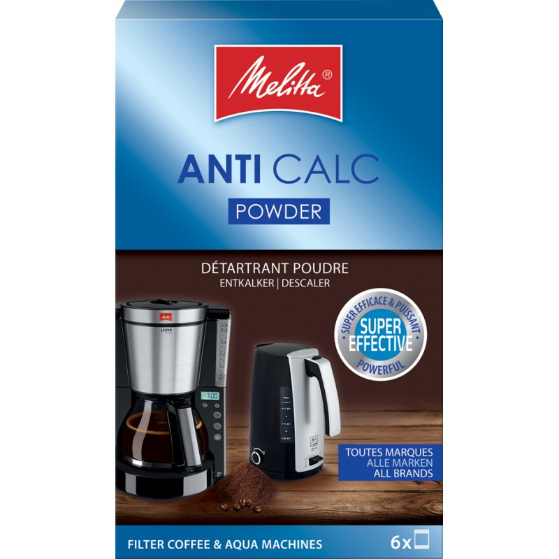 Melitta descaling powder ANTI CALC, filter coffee machines, citric acid, 6 × 20 g