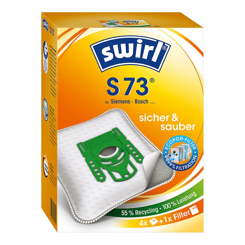 Swirl vacuum cleaner bags S73, MicroporPlus filter, 4 pieces + universal filter