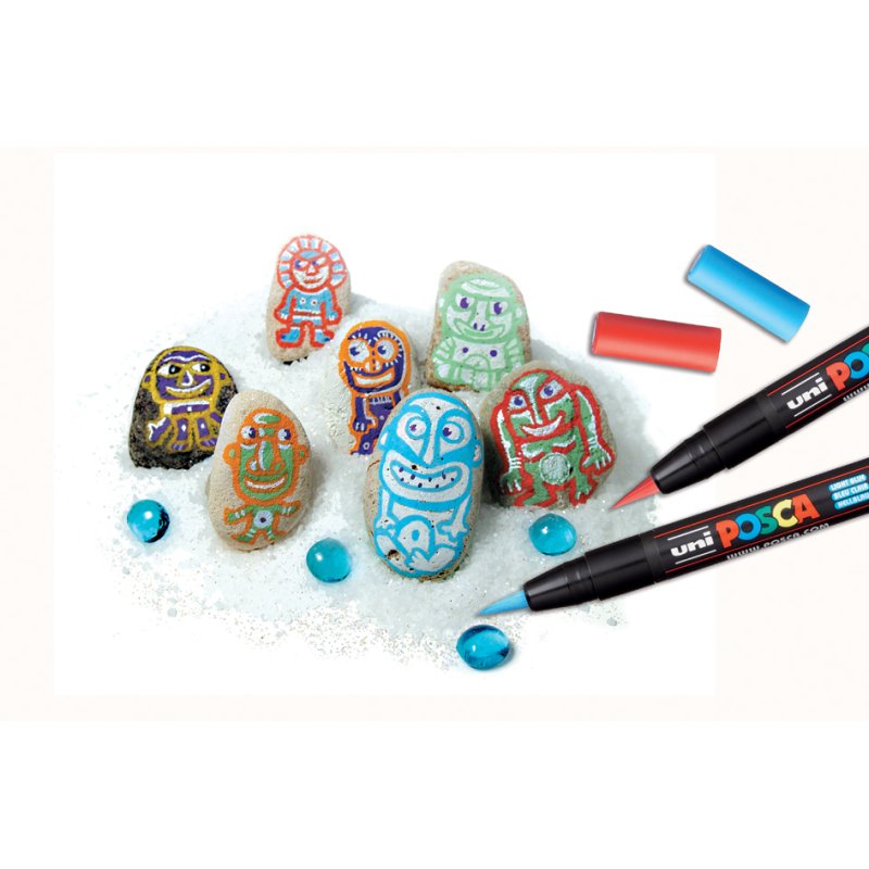 POSCA marqueurs pigmentés PCF-350, pointe pinceau, 3 pièces, or/argent/blanc