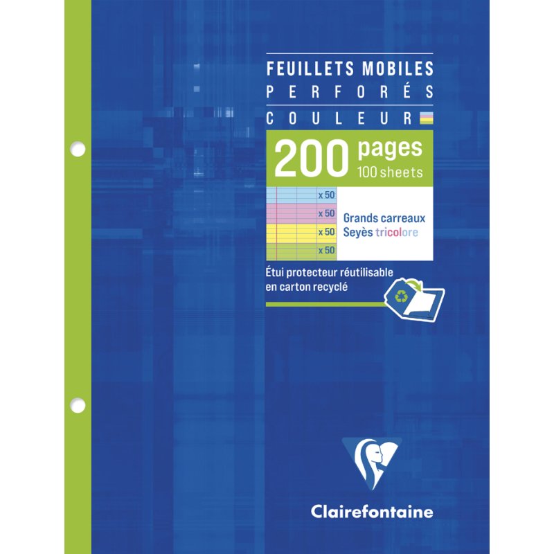 Clairefontaine perforated loose-leaf sheets, A4, lined, coloured, 200 pages