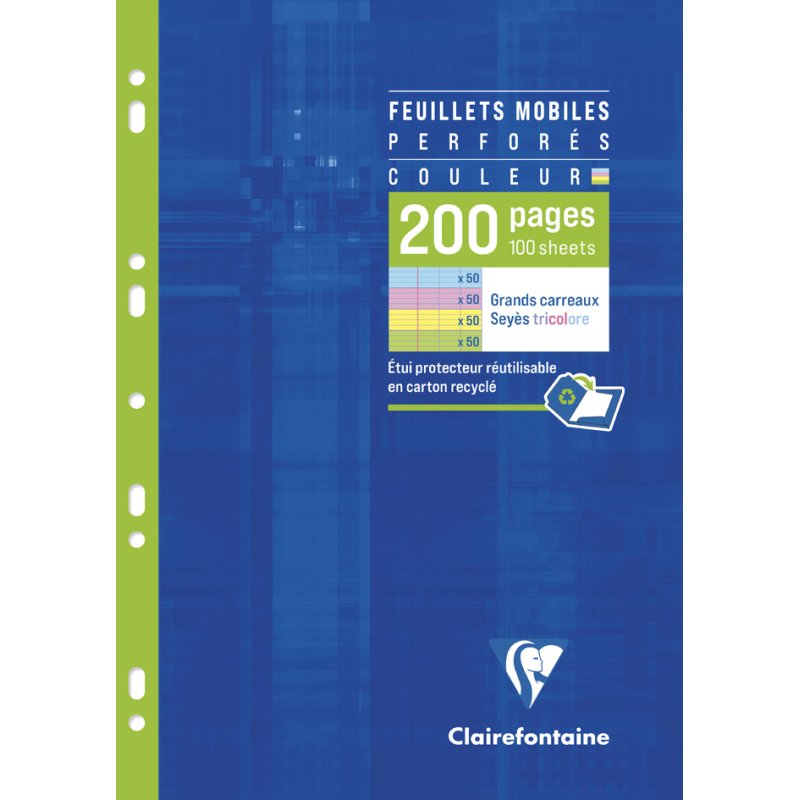 Clairefontaine perforated loose-leaf sheets, A4, lined, coloured, 200 pages
