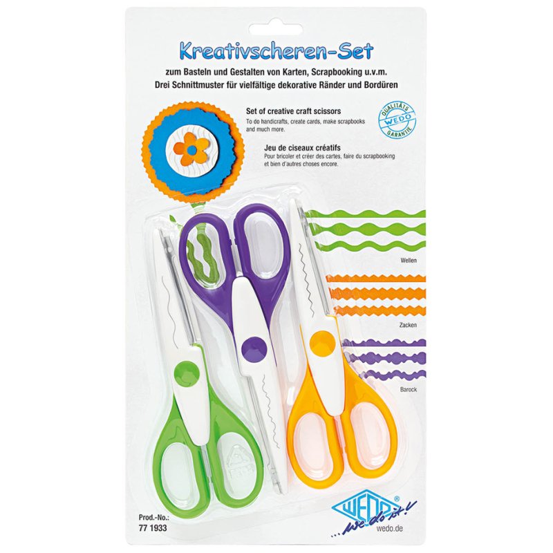 WEDO set de ciseaux de contour, 3 pièces, 160 mm, coloré
