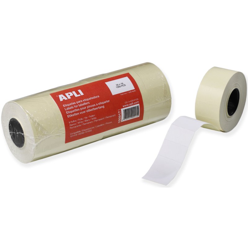 APLI étiquettes pour pistolets à étiqueter, 26 × 16 mm, blanc, 6 rouleaux