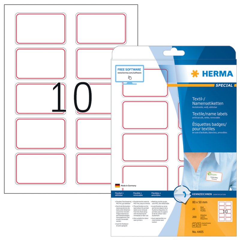 HERMA étiquettes nominatives, 80 × 50 mm, acétate-soie, bordure bleue