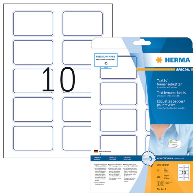 HERMA étiquettes nominatives, 80 × 50 mm, acétate-soie, bordure bleue