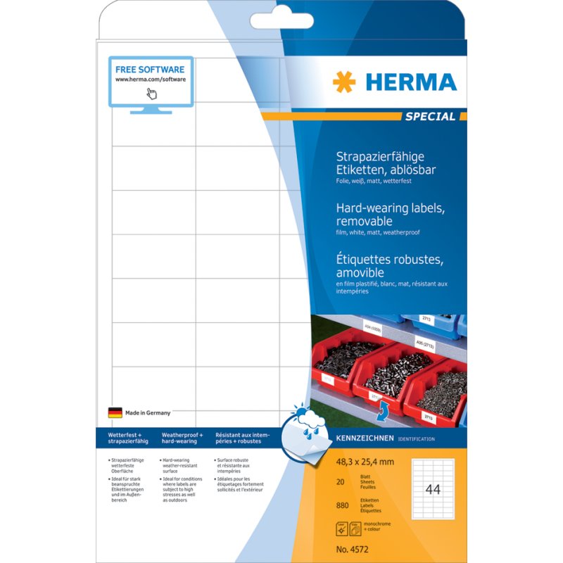 HERMA étiquettes adhésives repositionnables, 66 × 33,8 mm, mat, 480 pièces