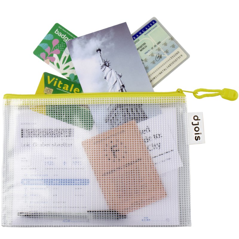djois Pochette à fermeture éclair A4, jaune, PVC avec fils renforcés, 230 my