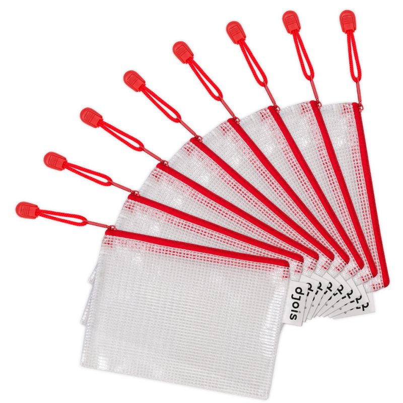 djois pochette à fermeture éclair ZIPPER, transparent/rouge, format A6, PVC