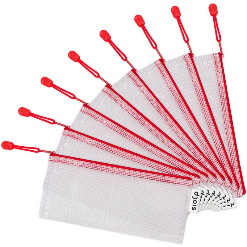 djois enveloppe à fermeture éclair DIN-long, transparent/rouge, PVC, 235×100 mm