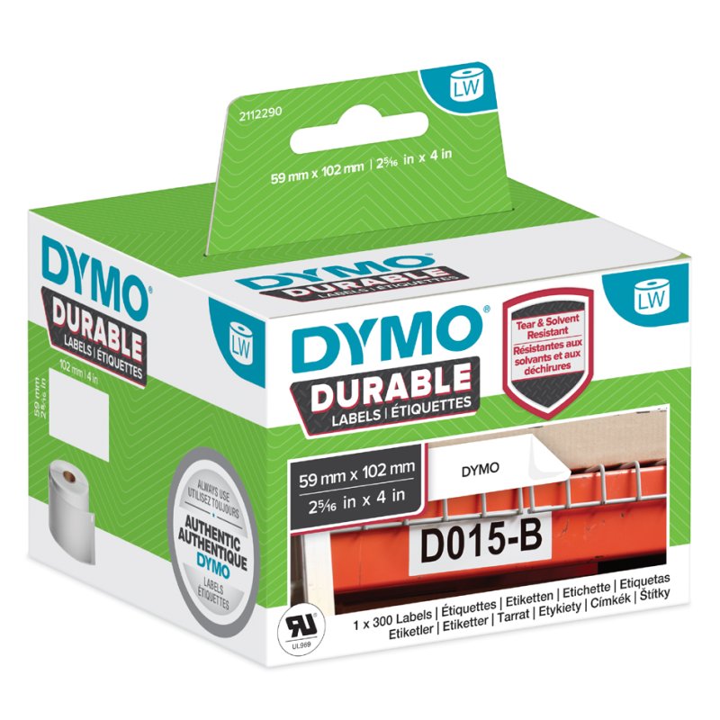 DYMO LabelWriter etiketten High Performance, 19×64 mm, wit, 2×450 stuks