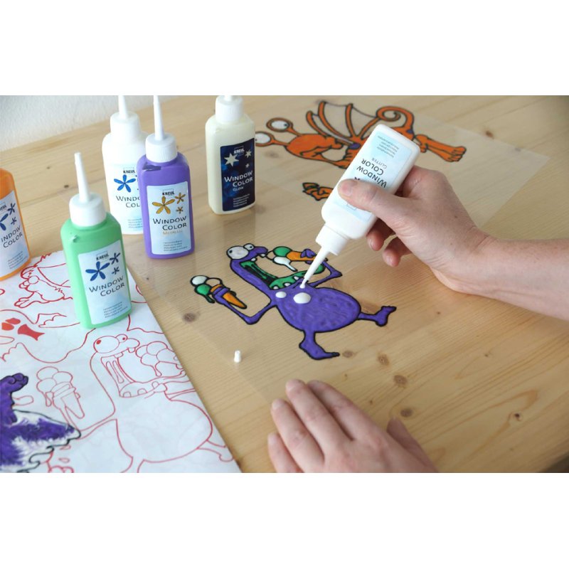 KREUL Monster Party window colouring set, removable transparent paint, water-based, 7×80 ml
