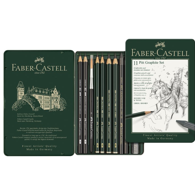 Faber-Castell Pitt crayons graphite set, étui 9-pièces, degrés de dureté mélangés