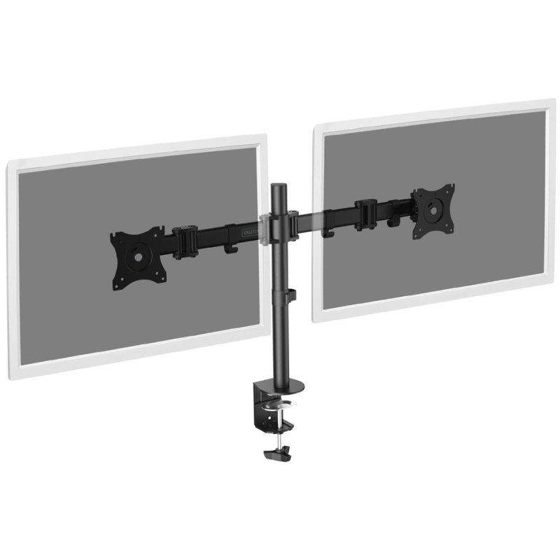 DIGITUS universele dual monitorarm met klemvoet, zwart, 27 inch, VESA 75×75/100×100 mm