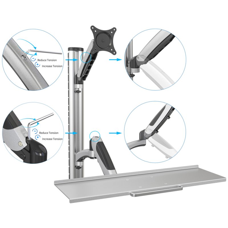 DIGITUS monitorarm met toetsenbordhouder, 27 inch, hoogte verstelbaar, wandmontage