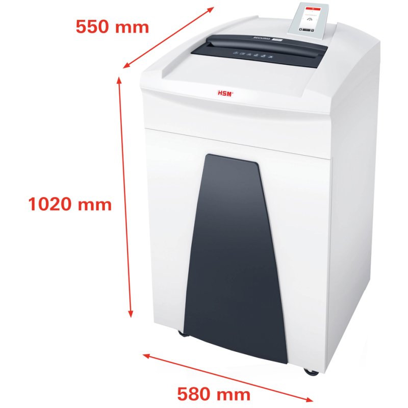 HSM papiervernietiger SECURIO P36i, partikelsnit 4,5×30 mm, 145 liter opvangbak, wit