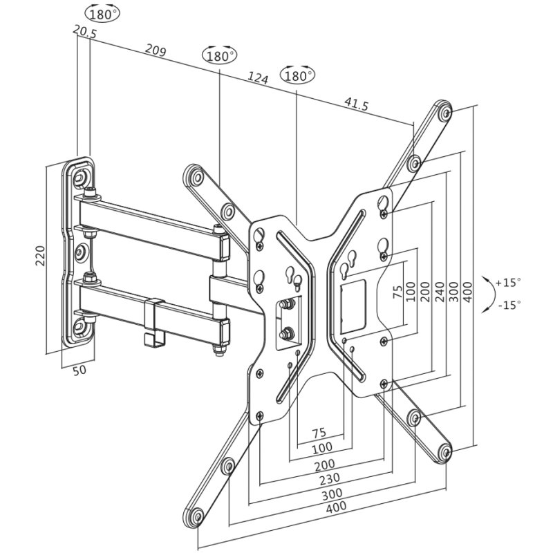 LogiLink TV Wall Mount Full Adjustable, 23"–55", black steel, max 30 kg