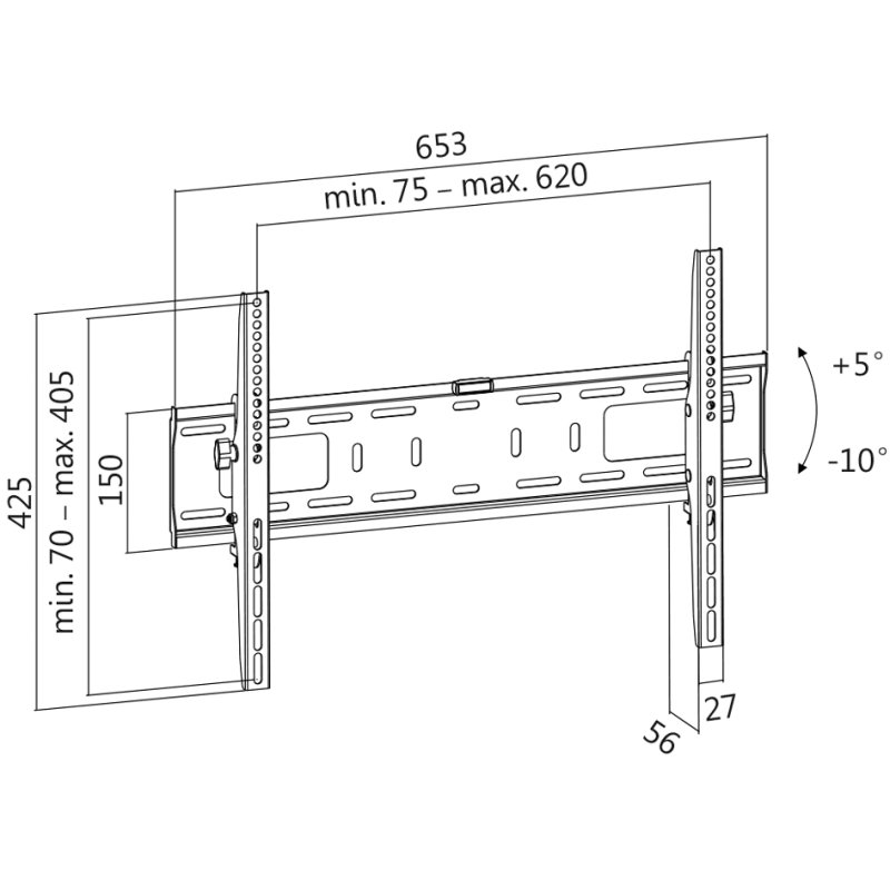 LogiLink TV wall mount, tilting, 37–70 inch, black steel