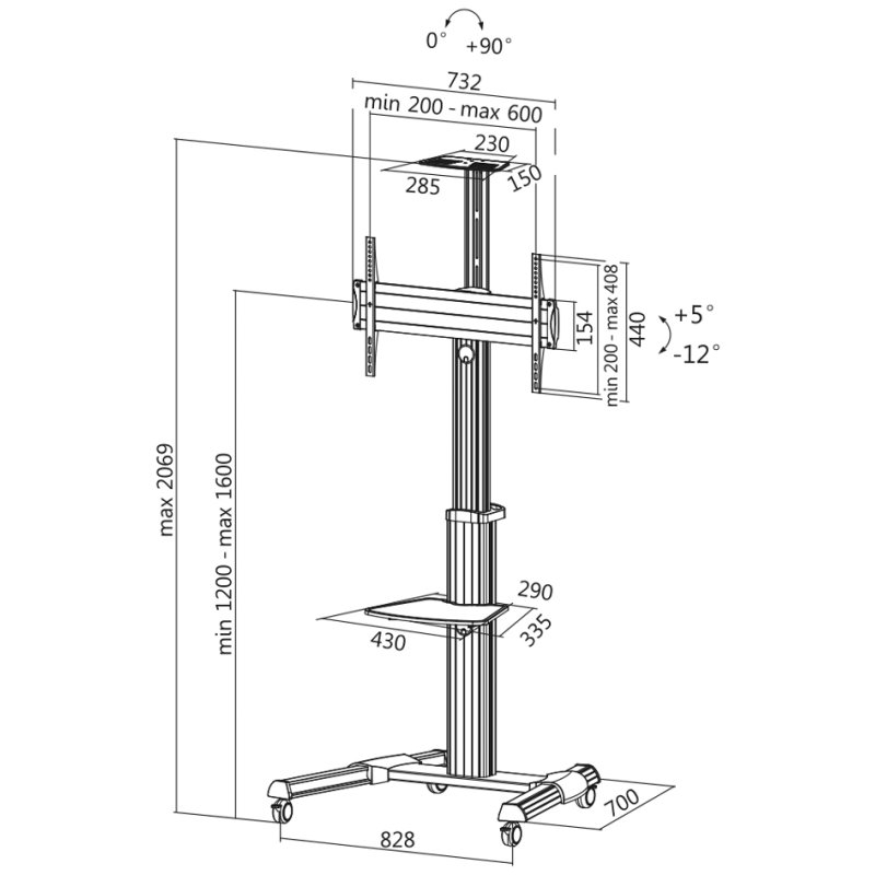 LogiLink Support TV pivotant et inclinable, noir/argent, 37-70 pouces, max 50 kg