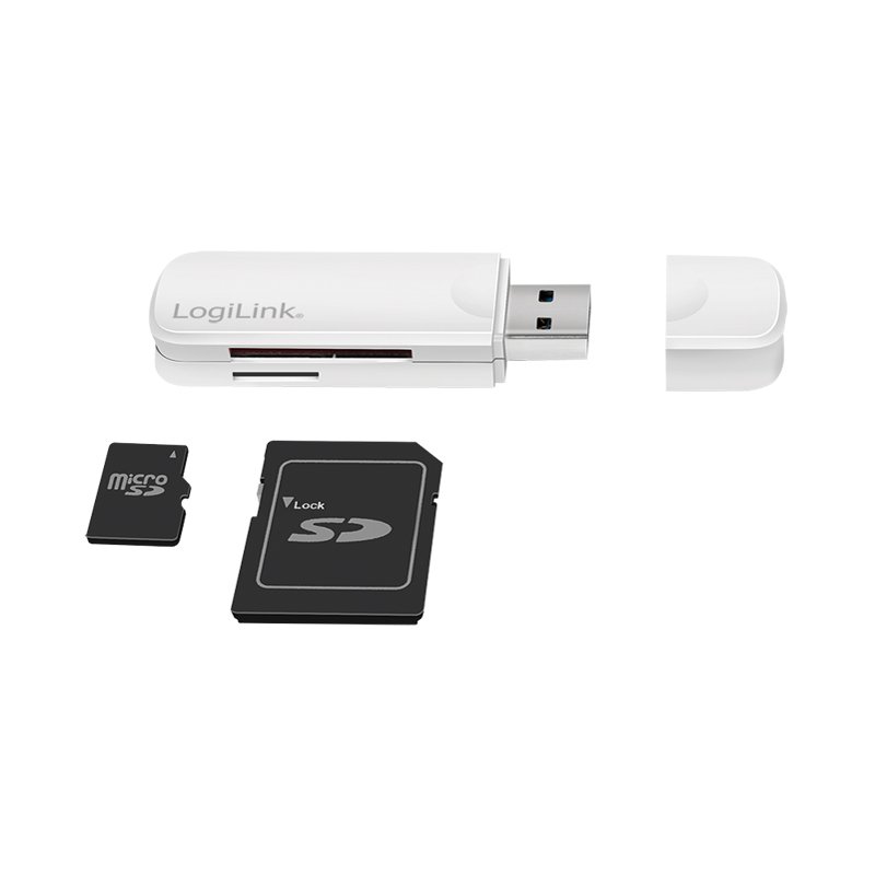LogiLink Lecteur de cartes USB 3.0 mini, blanc, SD/microSD, 5 Gbit/s
