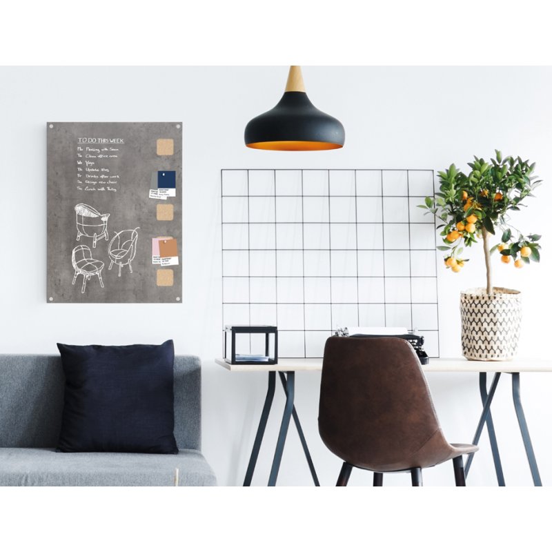 Securit tableau noir mural LIVING WALL, gris béton, 380×580 mm, avec liège