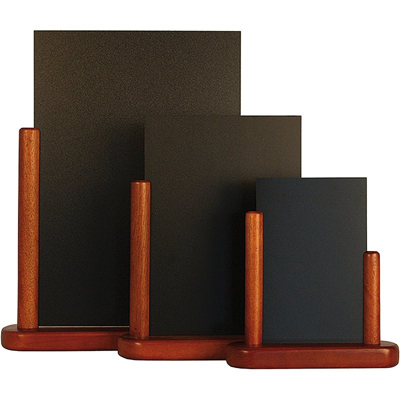 Securit porte-menu de table ELEGANT moyen, tableau noir en teck, 200×230 mm
