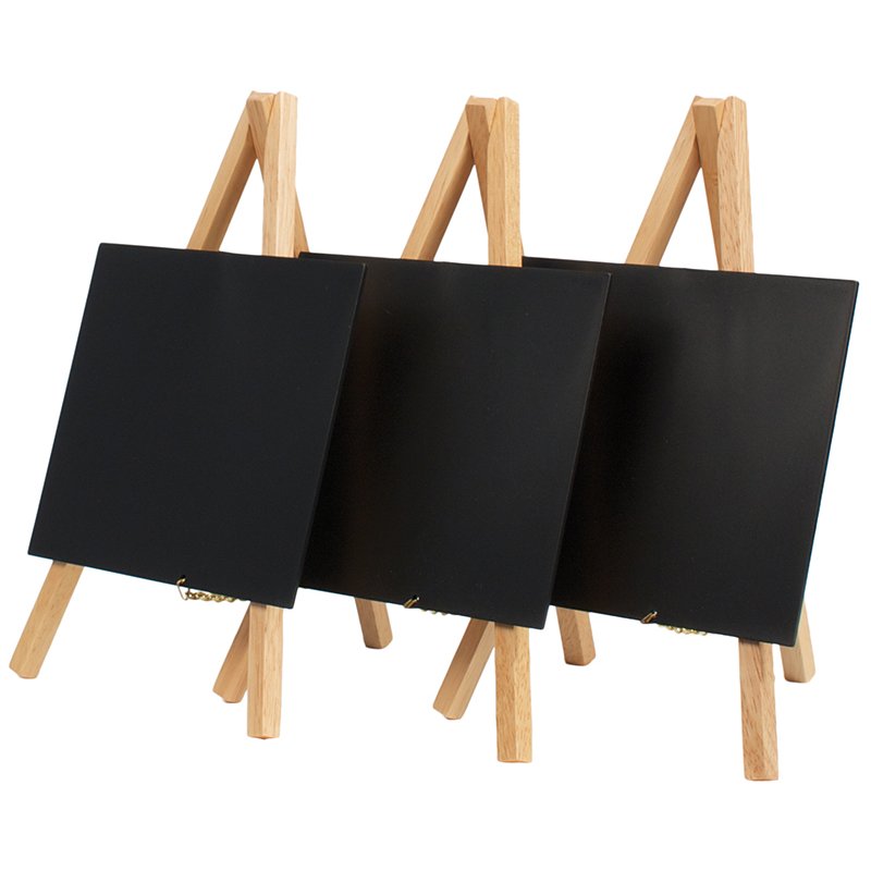Securit mini tableau noir avec support, hêtre, 150×260 mm, 3 tables