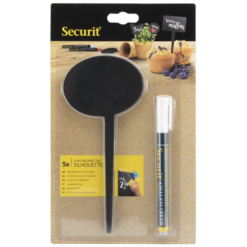 Securit decoratieve krijtbordjes rechthoek, met standaard, 80×180 mm, 5 stuks