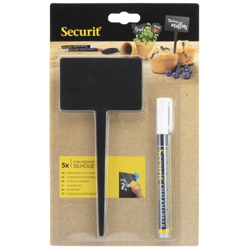 Securit decoratieve krijtbordjes rechthoek, met standaard, 80×180 mm, 5 stuks