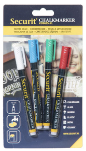 Securit krijtmarkers ORIGINAL SMALL, wit, ronde punt, 4 stuks