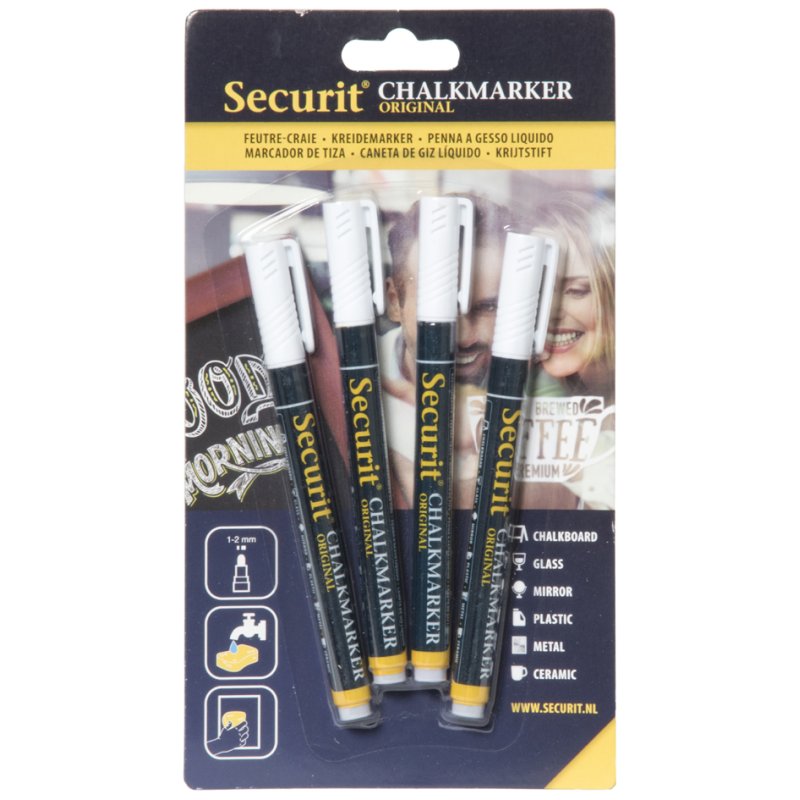 Securit marqueurs craie ORIGINAL SMALL, pointe ronde 1-2 mm, jaune/orange/rose/violet, 4 pièces