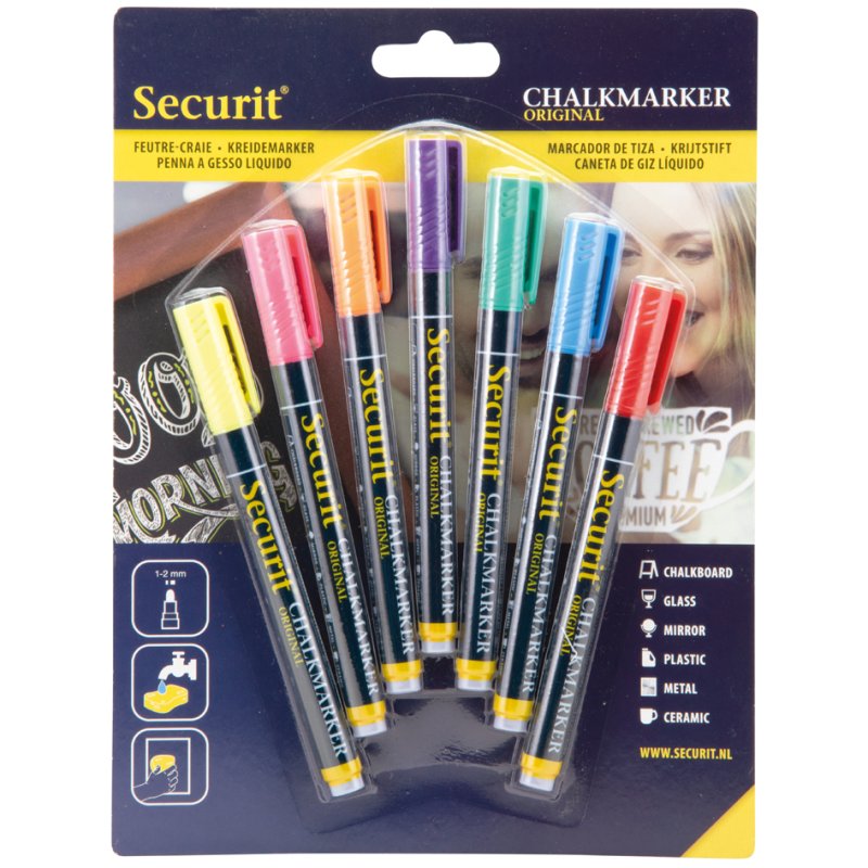 Securit marqueurs à craie ORIGINAL SMALL, pointe ronde, blanc, 7 pièces