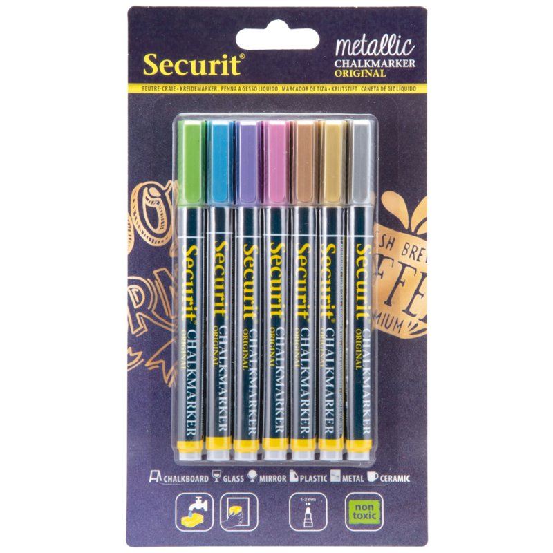 Securit marqueurs à craie ORIGINAL SMALL, pointe ronde, blanc, 7 pièces
