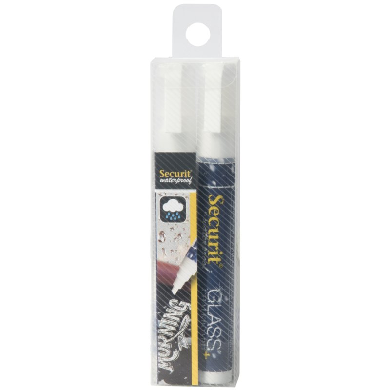 Securit marqueurs craie imperméables medium, blanc, 2 pièces
