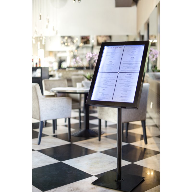 Securit Vitrine LED BLACK STAR, 4 × A4, noir, avec pied de support