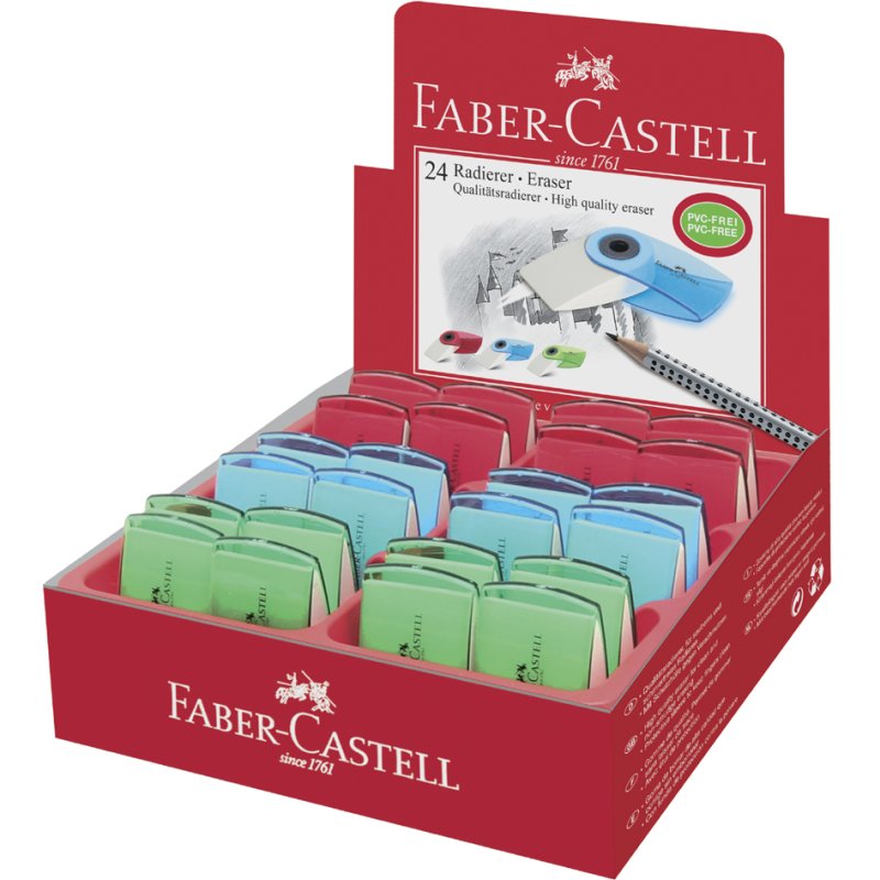 Faber-Castell gomme avec étui de protection mini, rétractable, colorée, 24 pièces