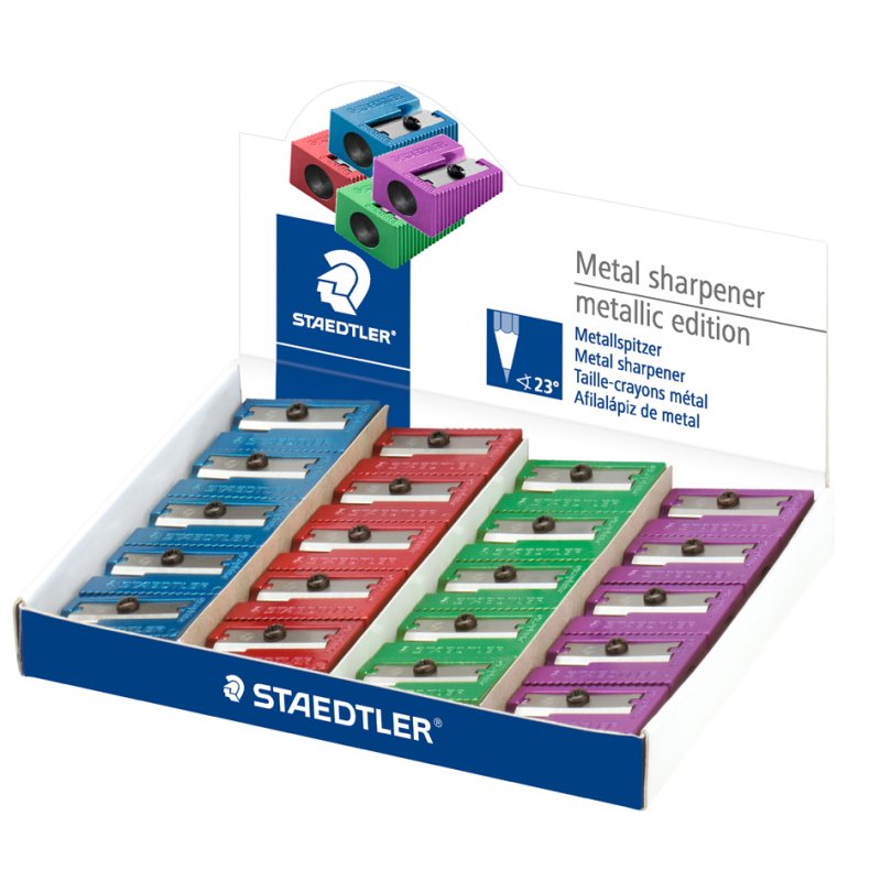 STAEDTLER metal pencil sharpener, 4 metallic colours, 20 pieces