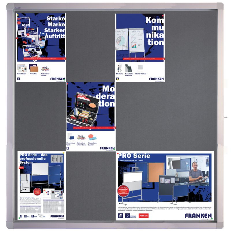 FRANKEN Vitrine ECO, 15×DIN A4, panneau feutre, gris
