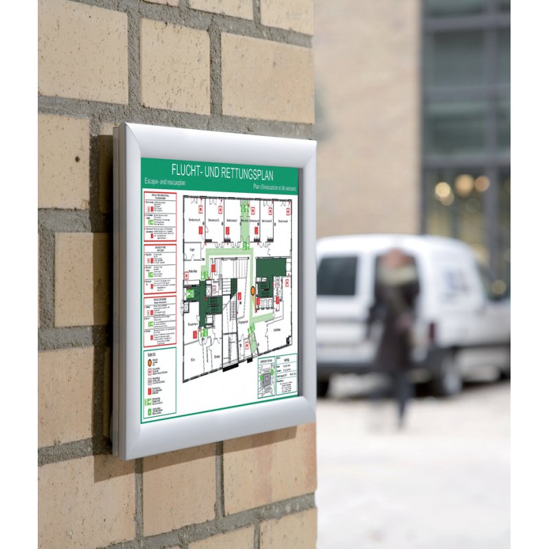 FRANKEN cadre d'affichage Security, ignifuge, DIN A2, aluminium anodisé argent