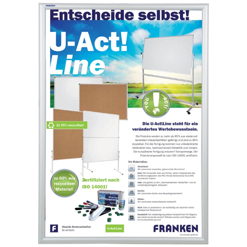 FRANKEN cadre d'affichage Security, ignifuge, DIN A2, aluminium anodisé argent